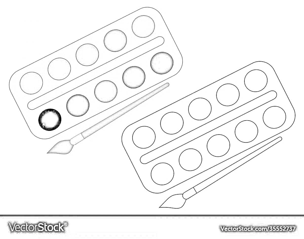 На раскраске изображено: Палитра, Краски, Для детей, Художественные принадлежности