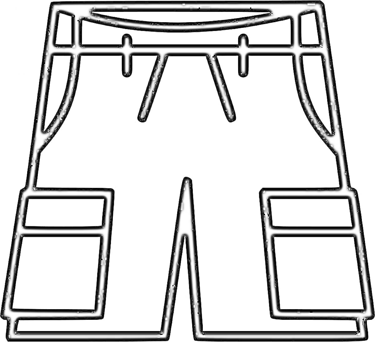 На раскраске изображено: Шорты, Карманы, Одежда, Лето