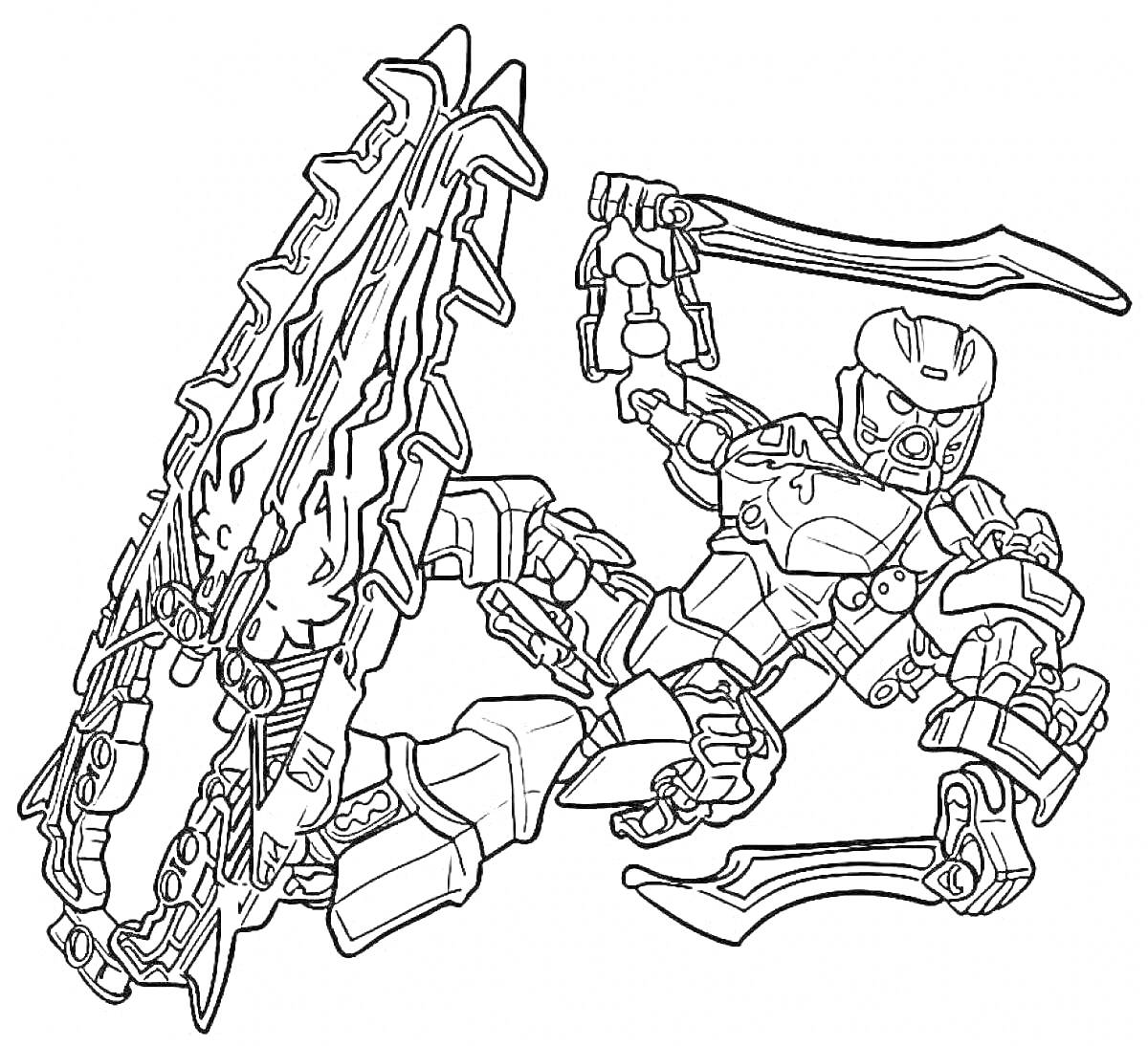 Раскраска Бионкл с мечами и щитом-пилой