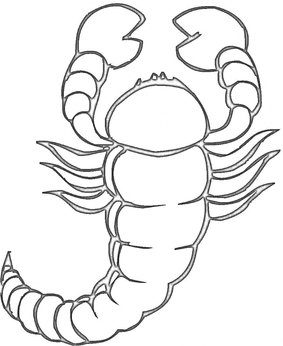 Раскраска Скорпион с поднятыми клешнями