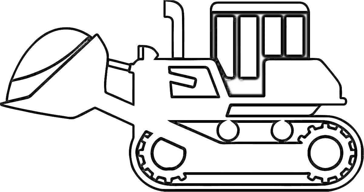Раскраска Бульдозер с ковшом и гусеницами