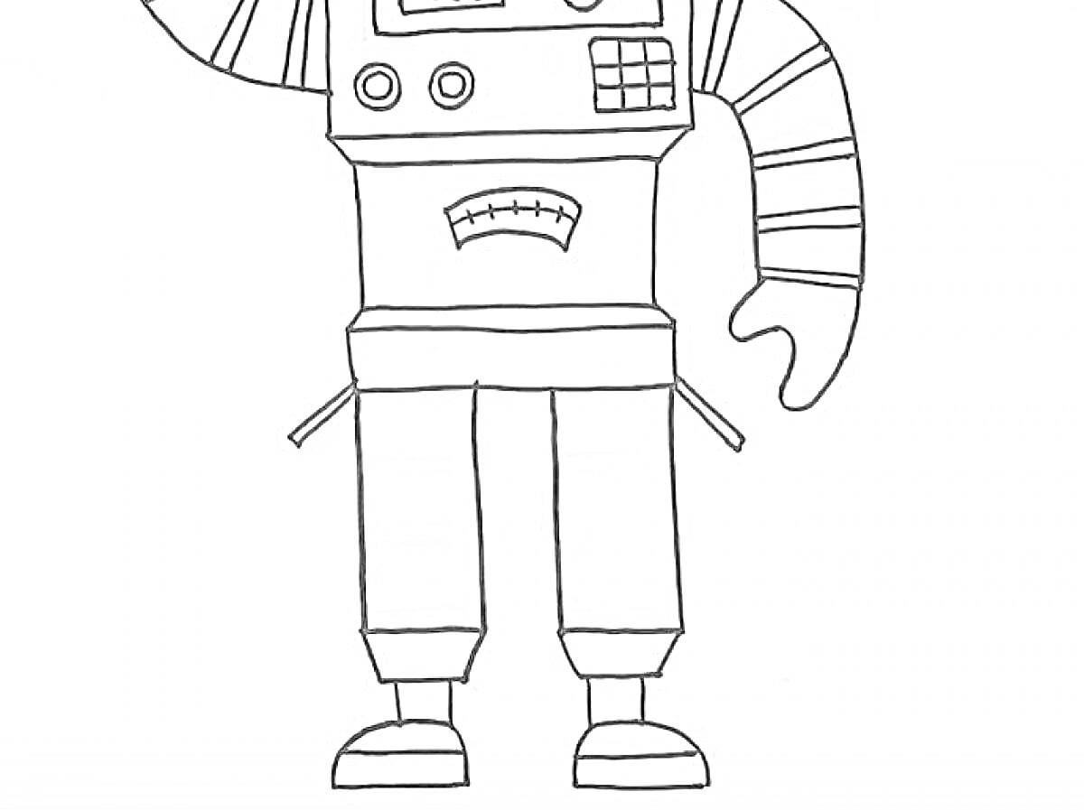 Раскраска Робот из Роблокс с панелями на груди и полосатыми руками