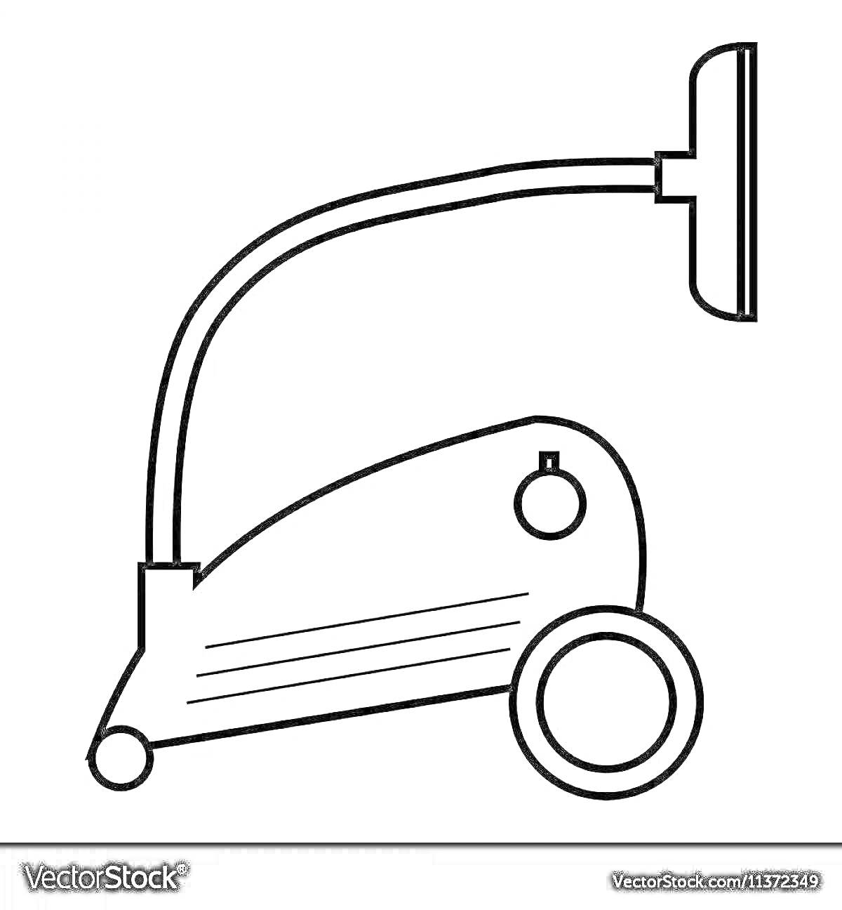 На раскраске изображено: Пылесос, Для детей, Бытовая техника, Ручка, Колёса
