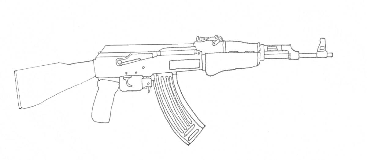 Раскраска Автомат АК-47 с магазином