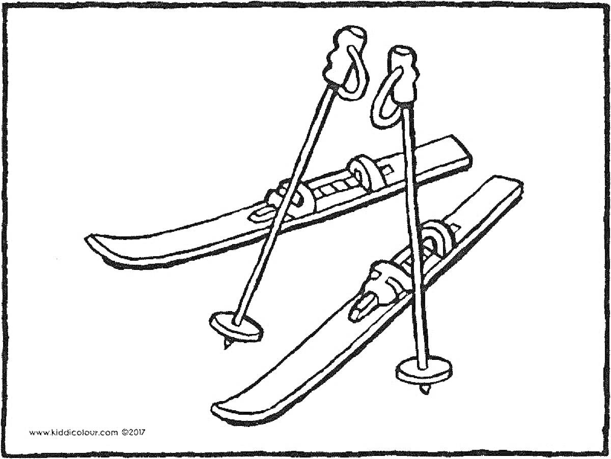 Раскраска Лыжи с палками для детей