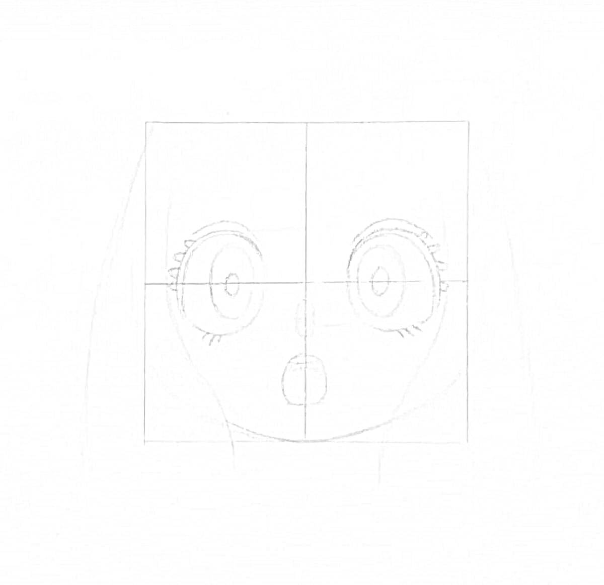 Раскраска эскиз головы Ани Форджер с большими глазами и направляющими линиями