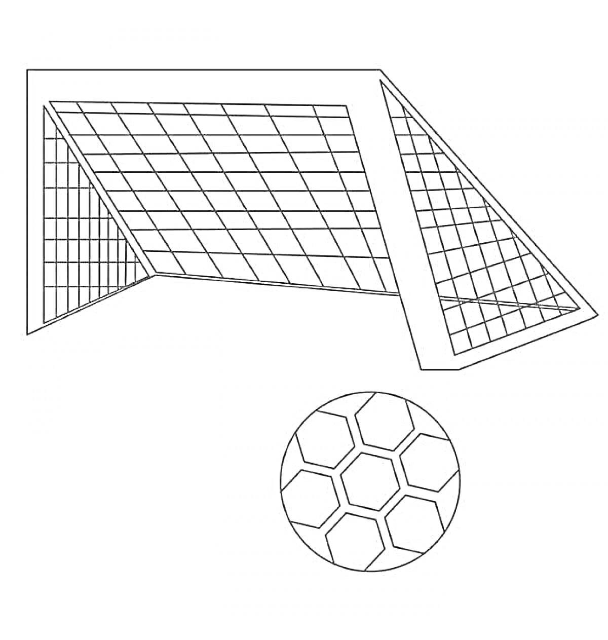 На раскраске изображено: Футбольные ворота, Сетка, Спорт, Футбол
