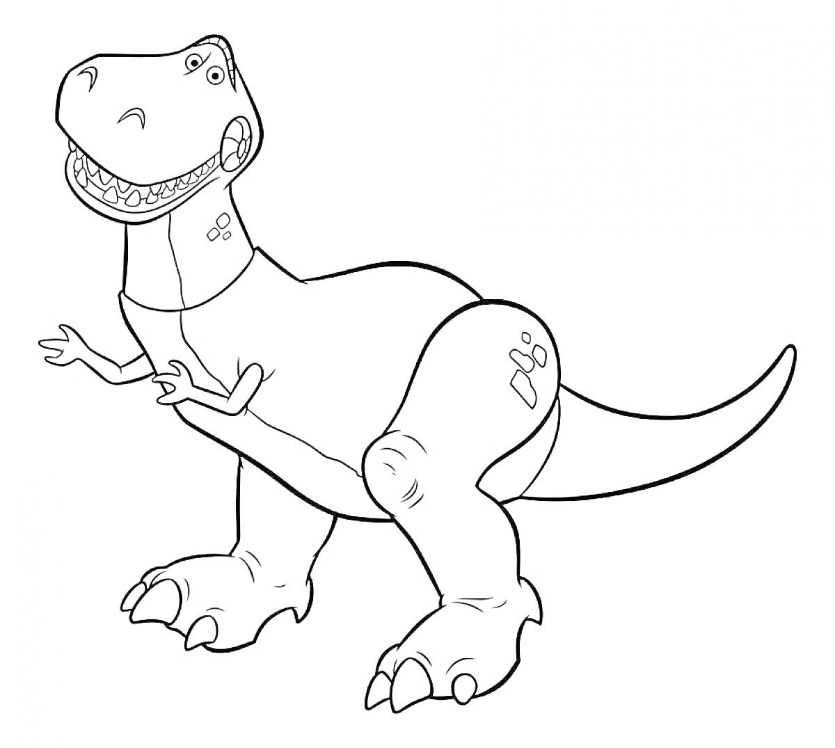 На раскраске изображено: Тираннозавр, Турбозавры, Динозавр, Из мультфильмов, Доисторическое существо, Для детей
