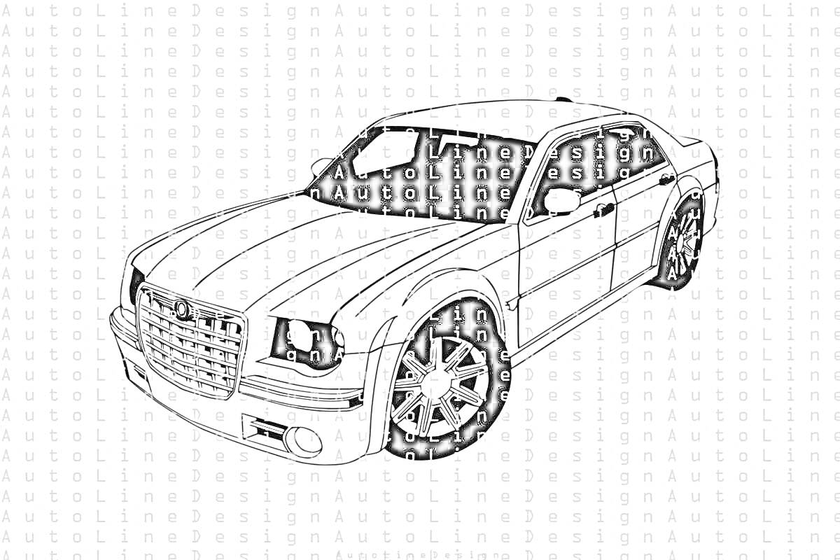 Раскраска Chrysler 300 на фоне буквенного пазла