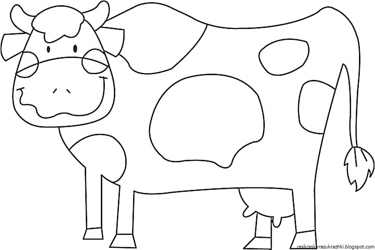 На раскраске изображено: Корова, Животные, Для детей, 2 года, 3 года