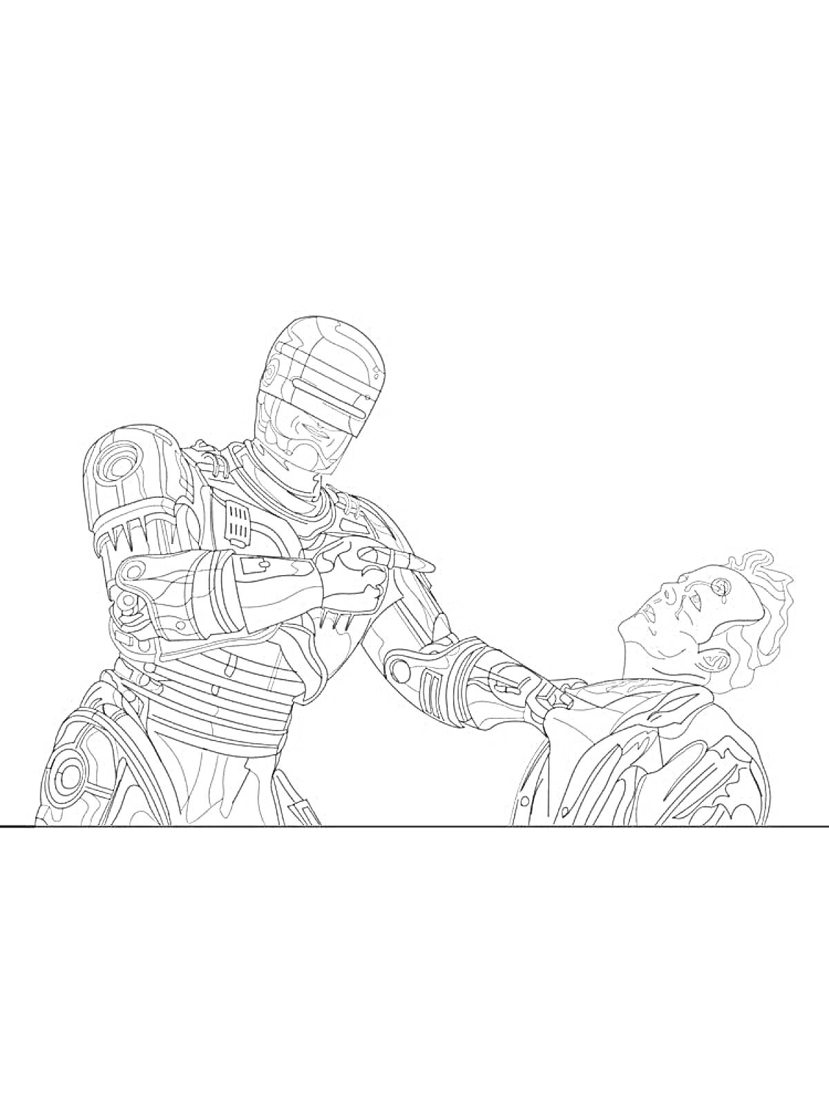 На раскраске изображено: Робокоп, Человек, Робот, Грудь
