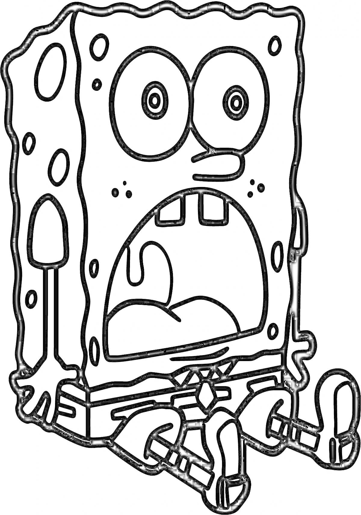 Раскраска Спанч Боб с удивленным выражением лица, сидящий на земле