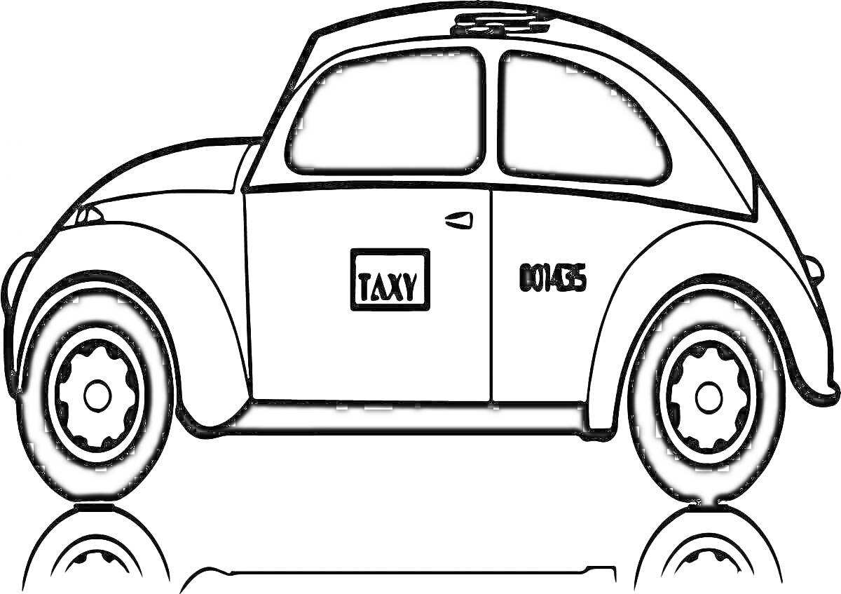 Раскраска такси машинка со знаком TAXY и номером 00145 на дверях
