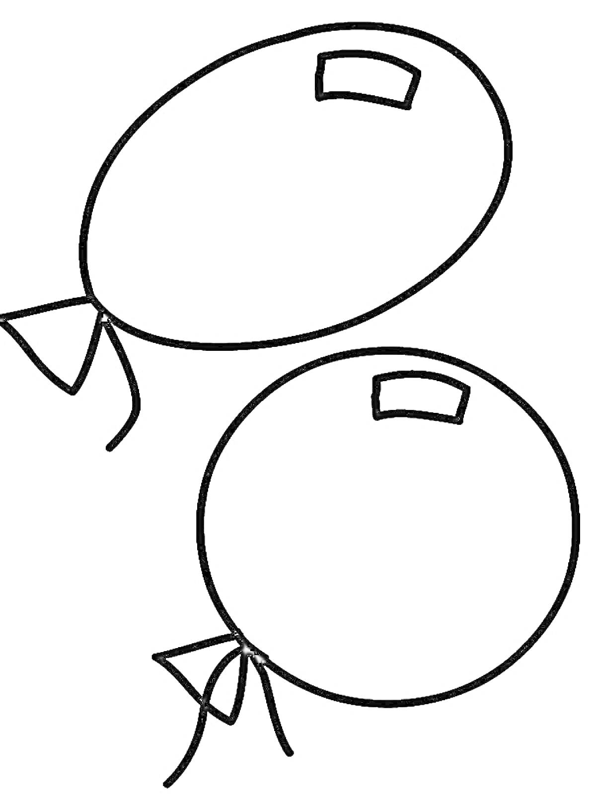 Раскраска Два воздушных шарика с узелками и прямоугольными пятнами