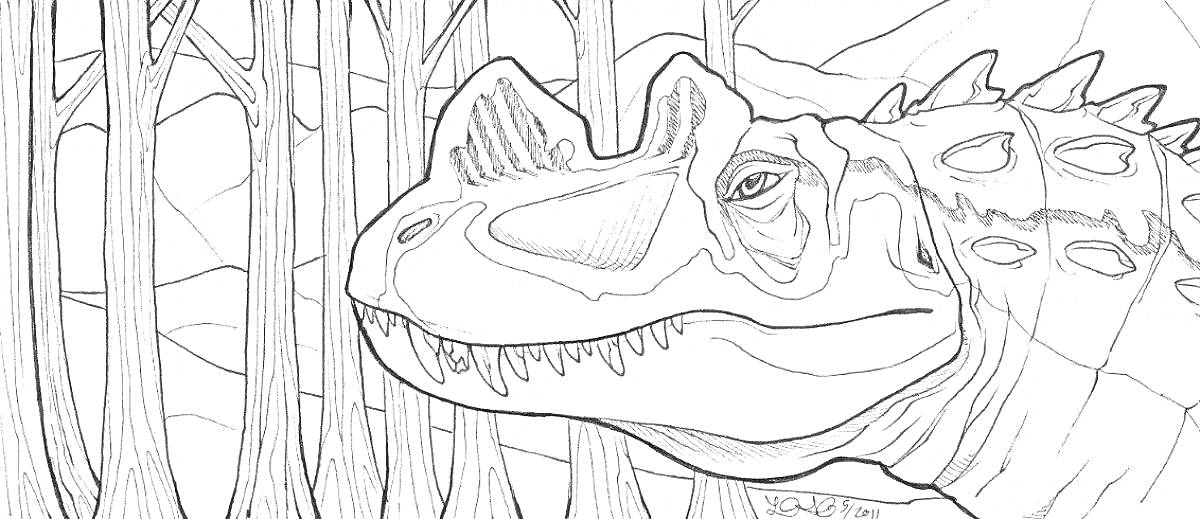 Раскраска Цератозавр в лесу