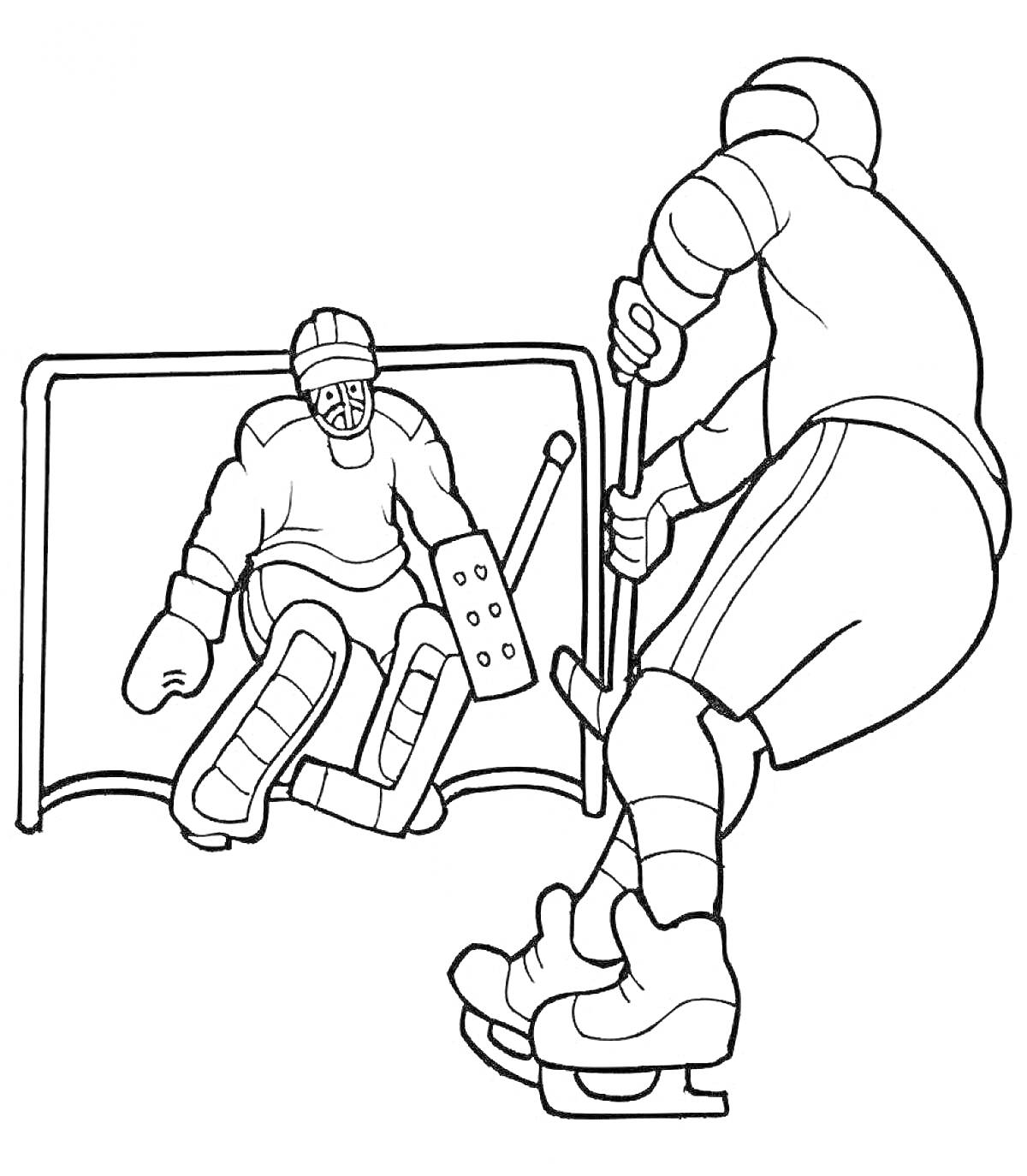 На раскраске изображено: Хоккей, Вратарь, Спорт, Ледовый спорт