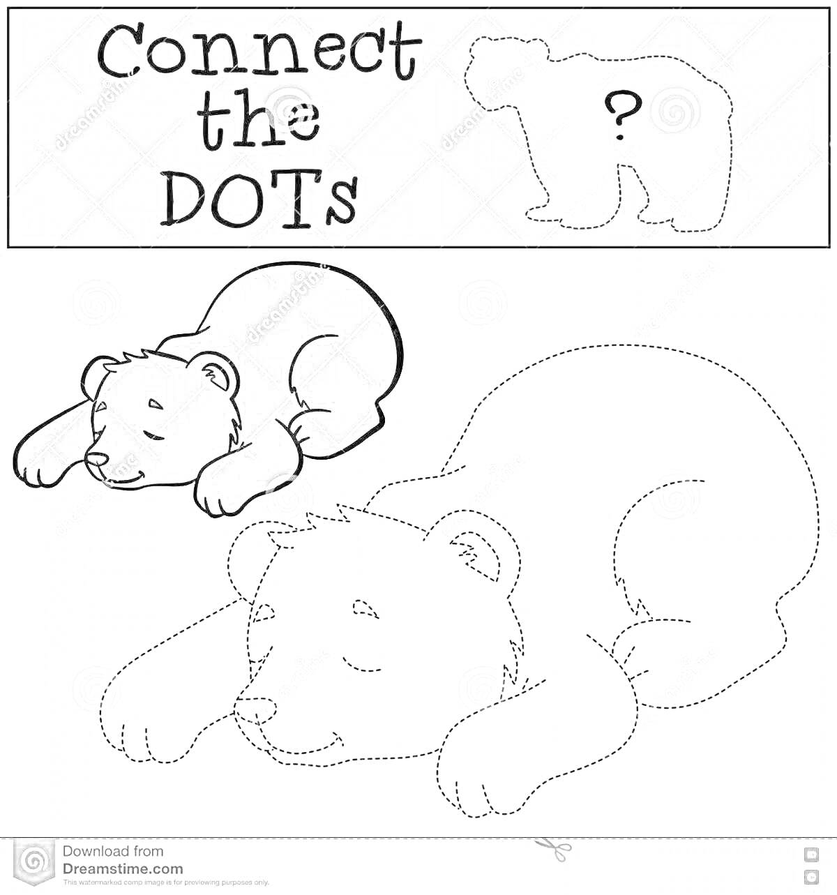 На раскраске изображено: По точкам, Спящий медведь, Животные