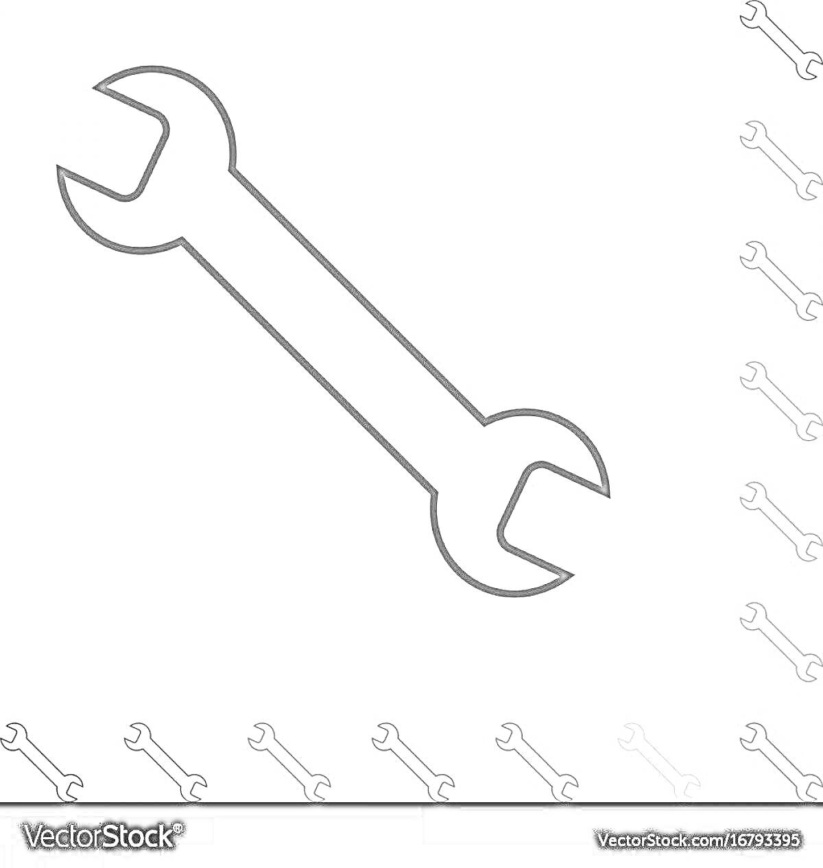 На раскраске изображено: Гаечный ключ, Инструмент, Повторяющийся узор, Ремонт
