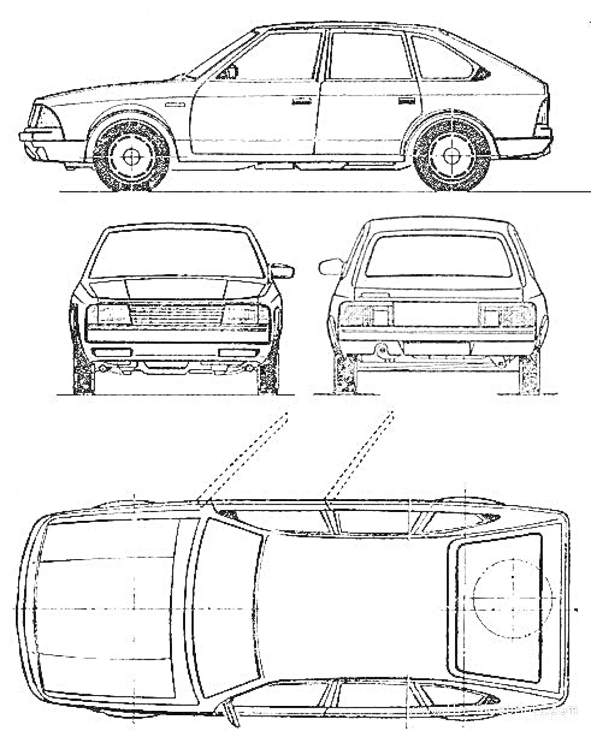 РаскраскаМосквич 2141, вид сбоку, вид спереди, вид сзади, вид сверху