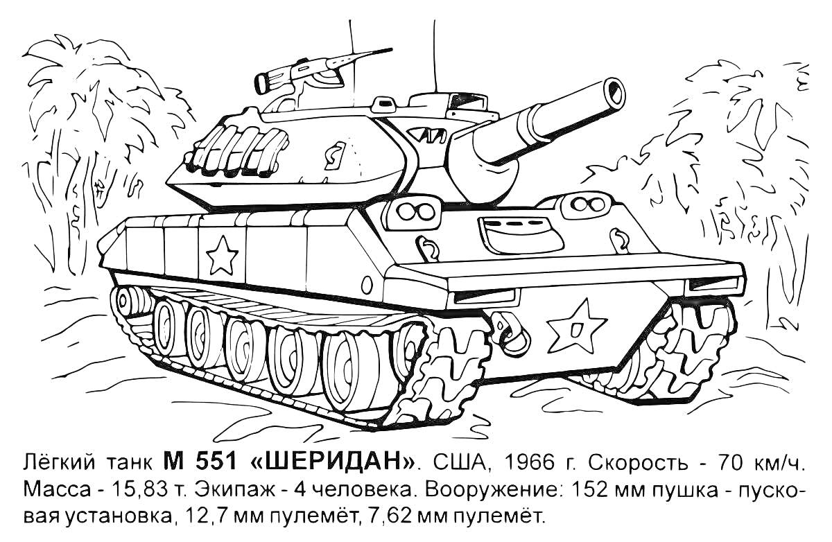 Раскраска Легкий танк M 551 