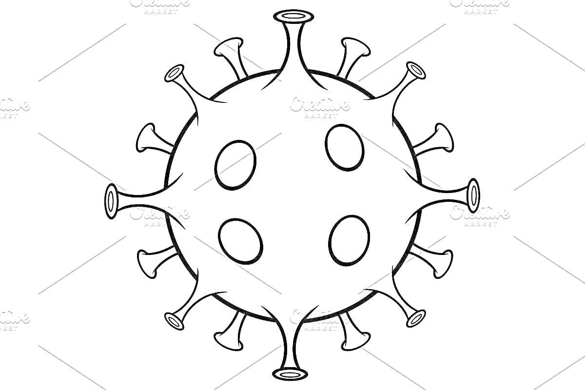 Раскраска Вирус с шипами и круглыми элементами