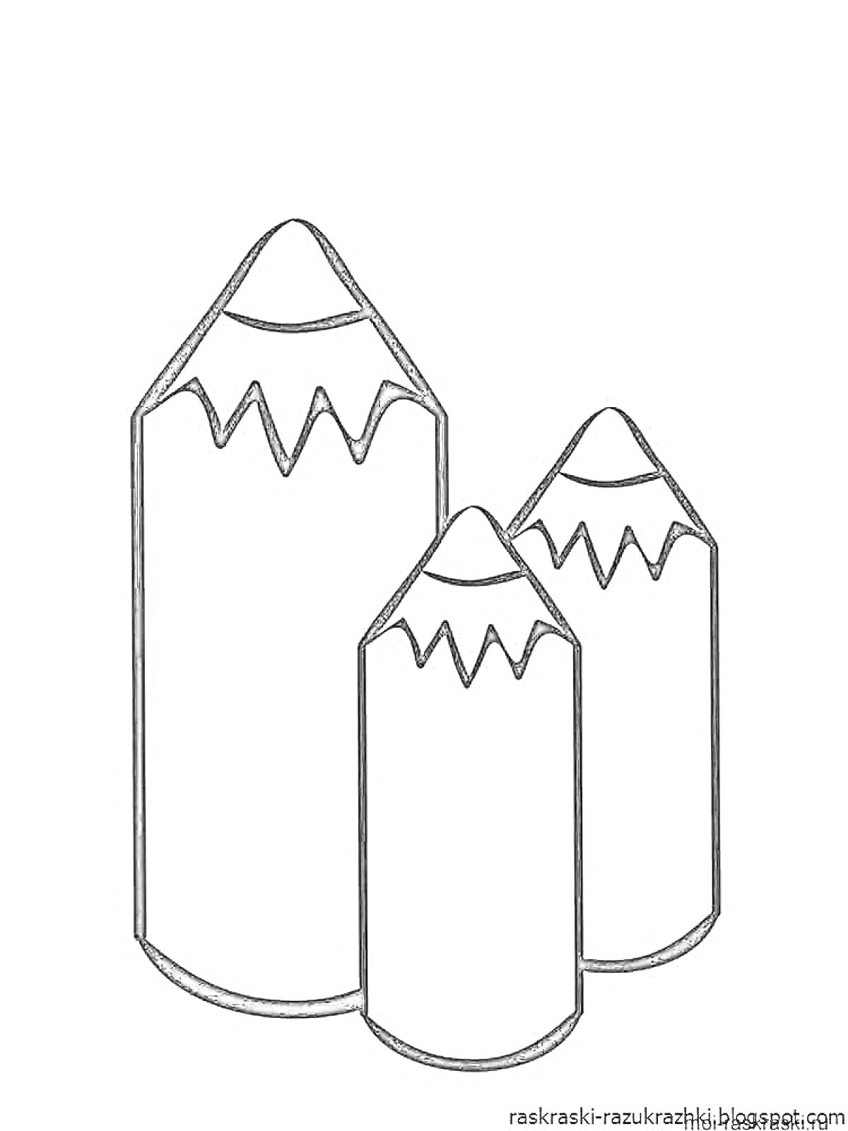 На раскраске изображено: Три карандаша, Творчество, Арт, Школьные принадлежности