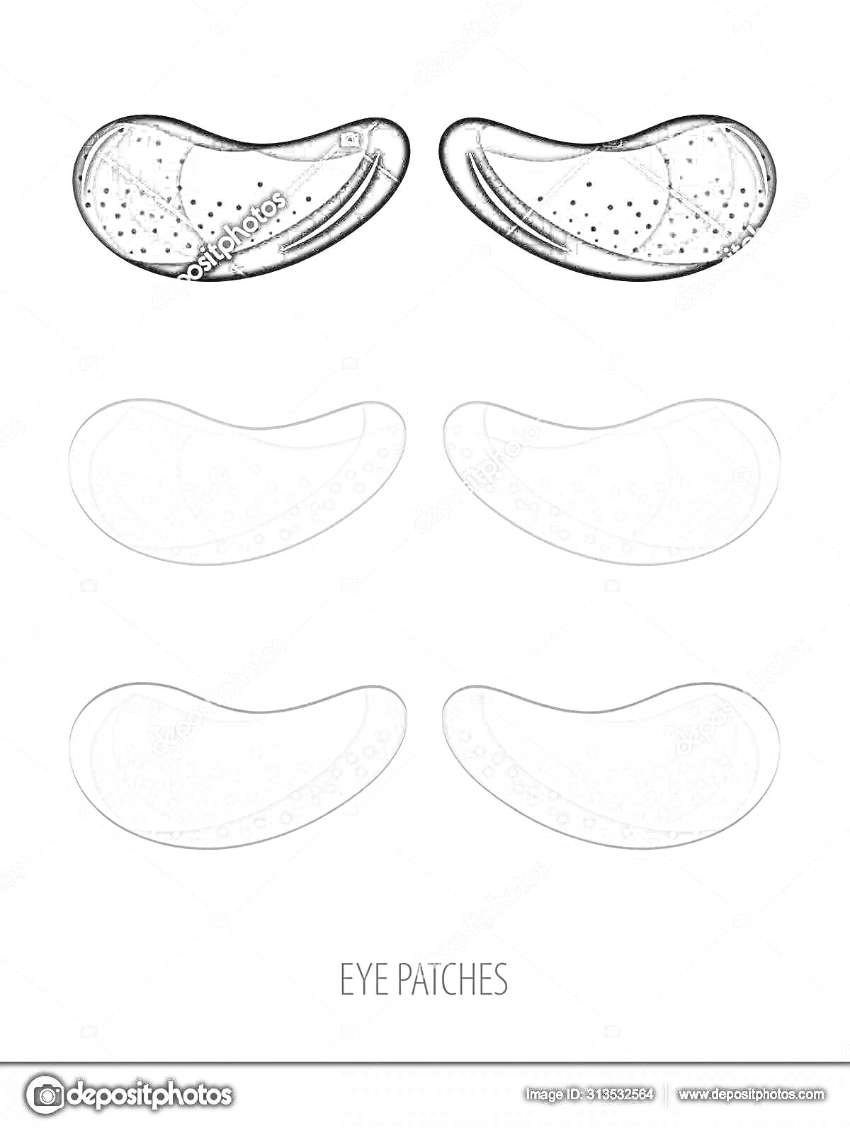 Раскраска Разноцветные патчи для глаз (черные, серые на трех уровнях яркости)
