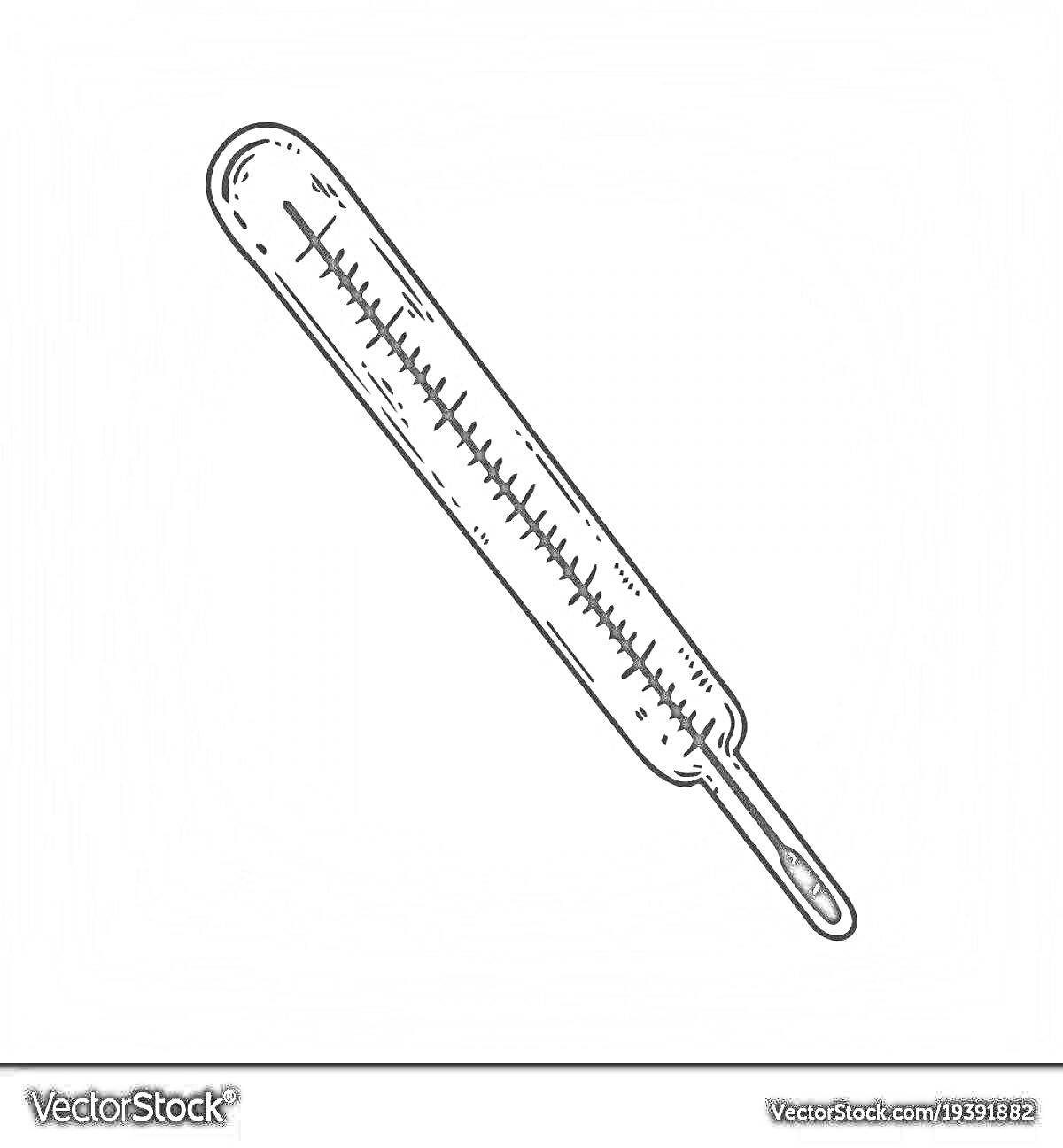 На раскраске изображено: Термометр, Градусник, Медицинский инструмент, Измерение температуры