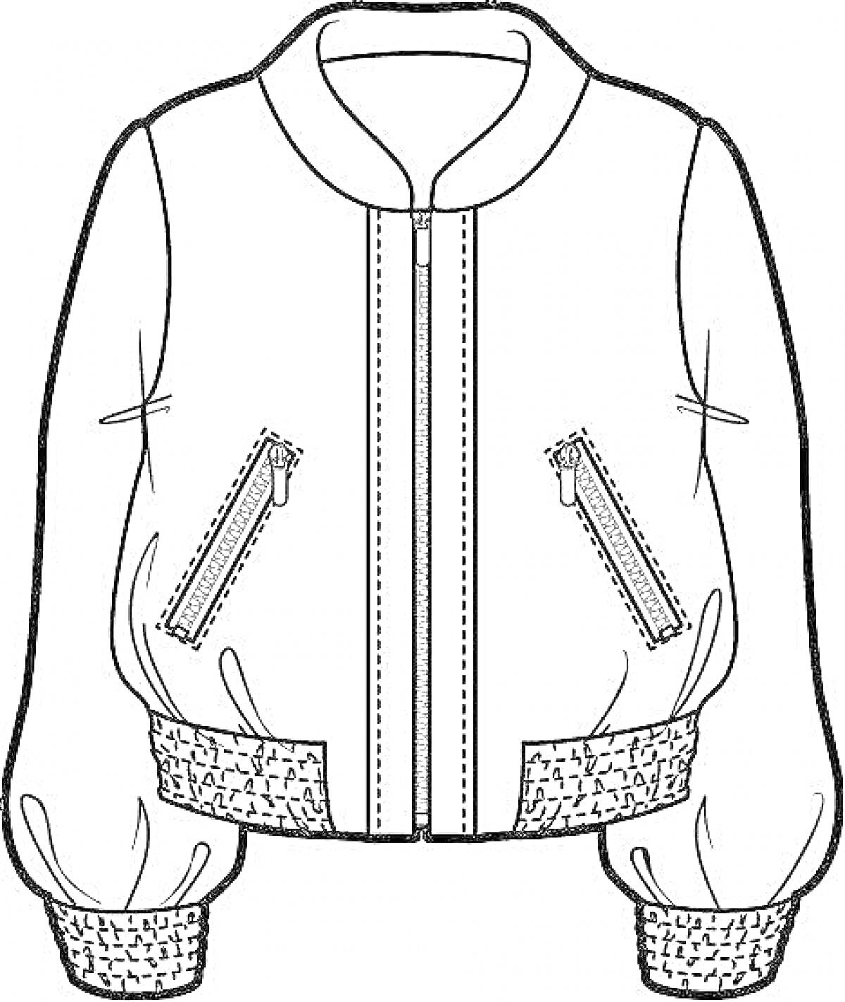 Раскраска Куртка с молнией, карманами и манжетами