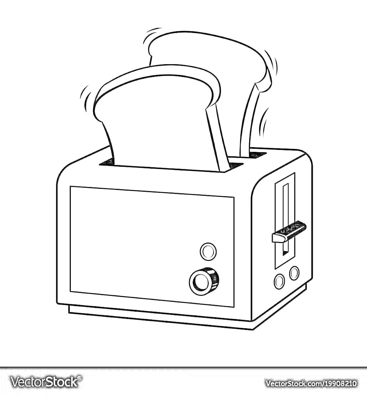 Раскраска Тостер с двумя ломтиками хлеба