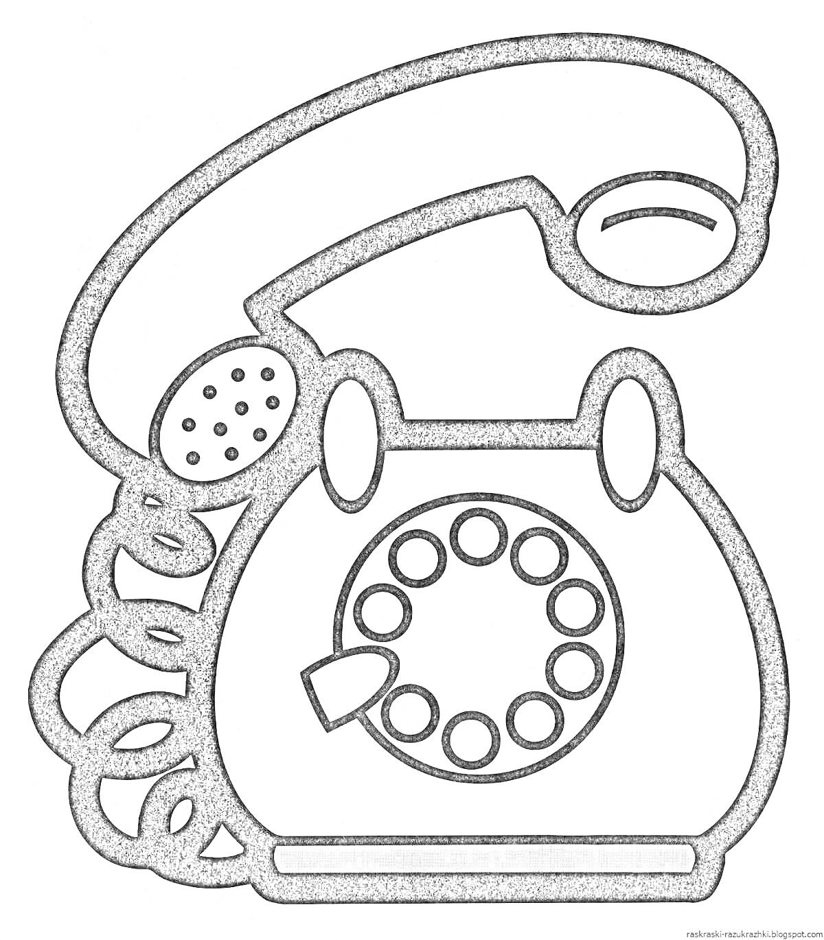 На раскраске изображено: Телефон, Ретро, Дисковый набор, Трубка