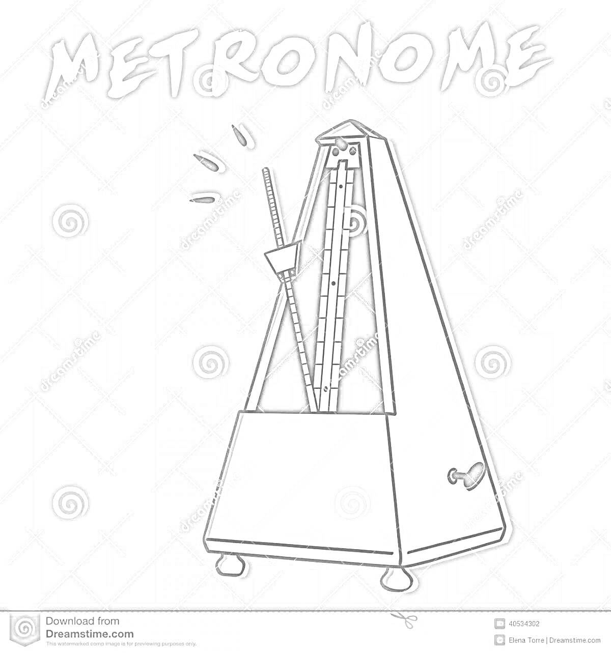 Раскраска Метроном с маятником на ножках, надпись 