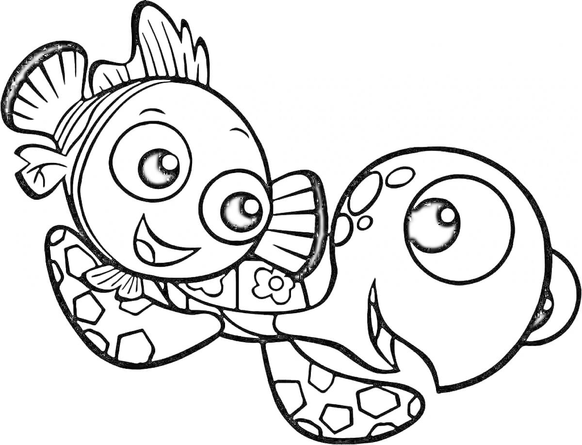 На раскраске изображено: Черепаха, Подводный мир, Рыба, Узоры