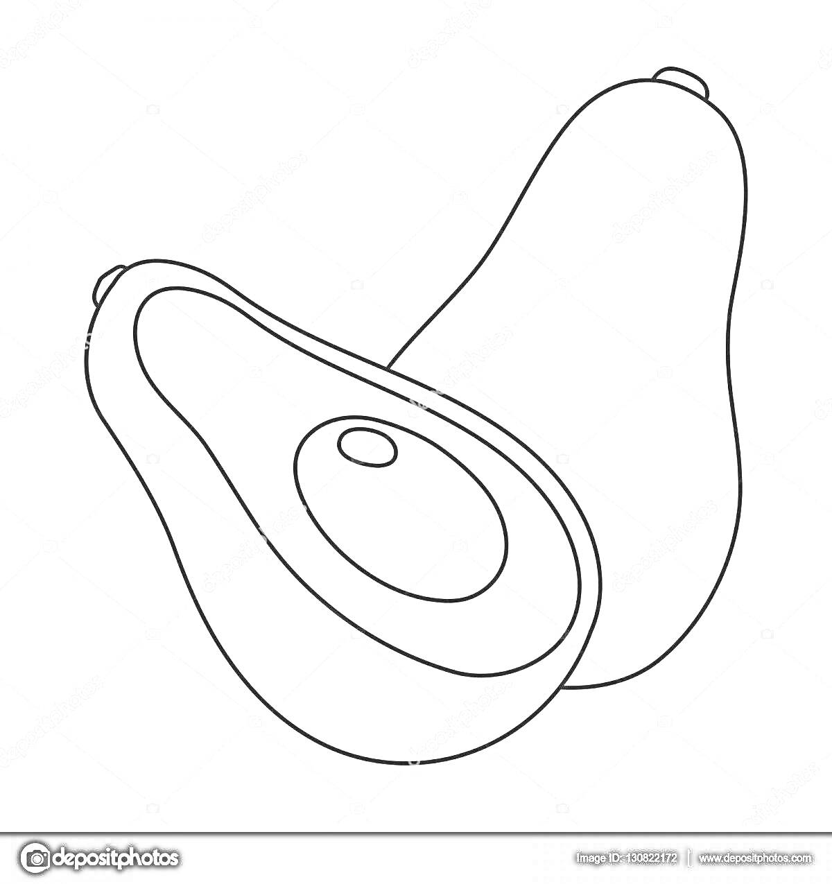 На раскраске изображено: Авокадо, Половинки, Еда, Контурные рисунки