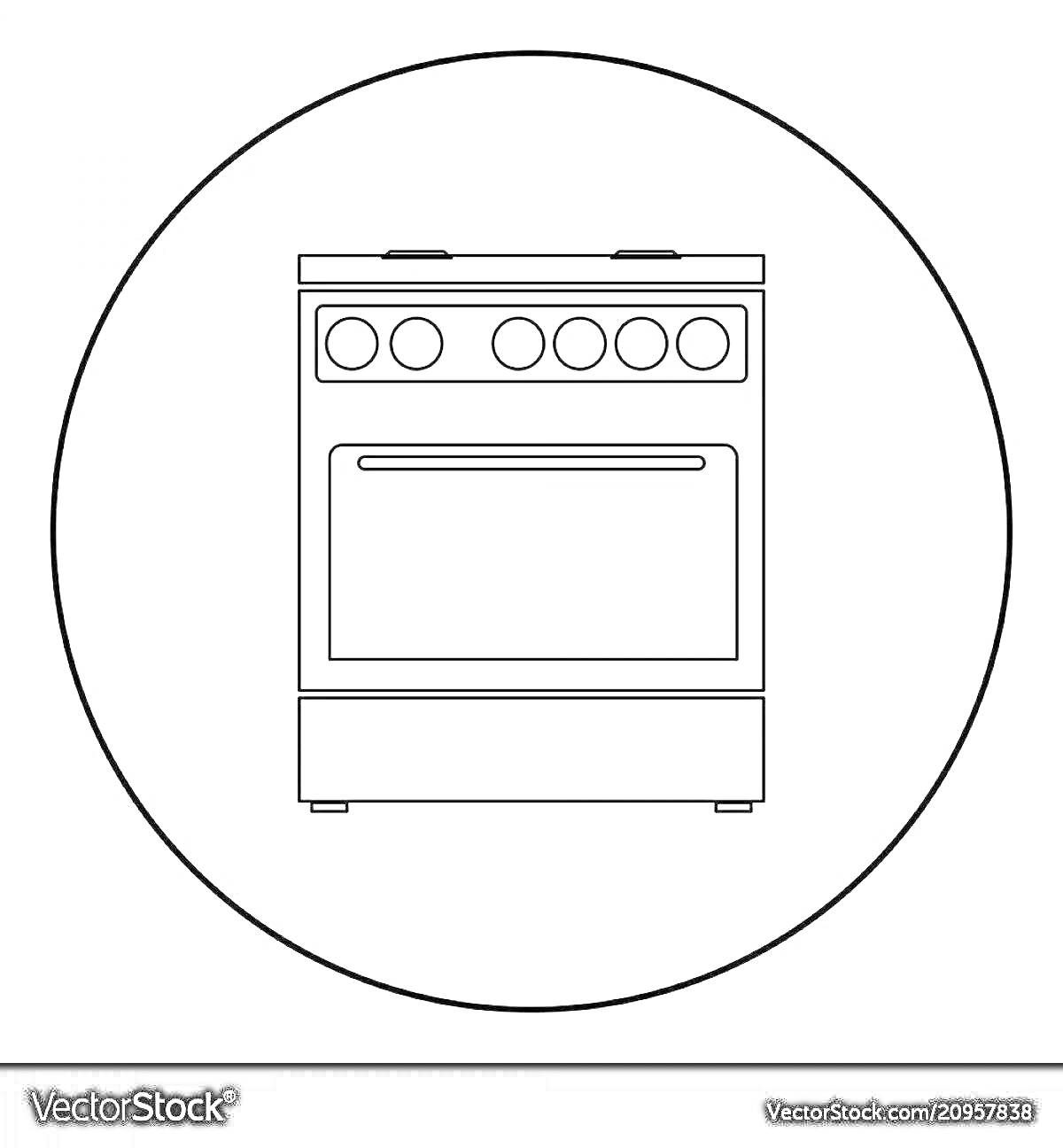 Раскраска Плита кухонная с конфорками и ручками в круге