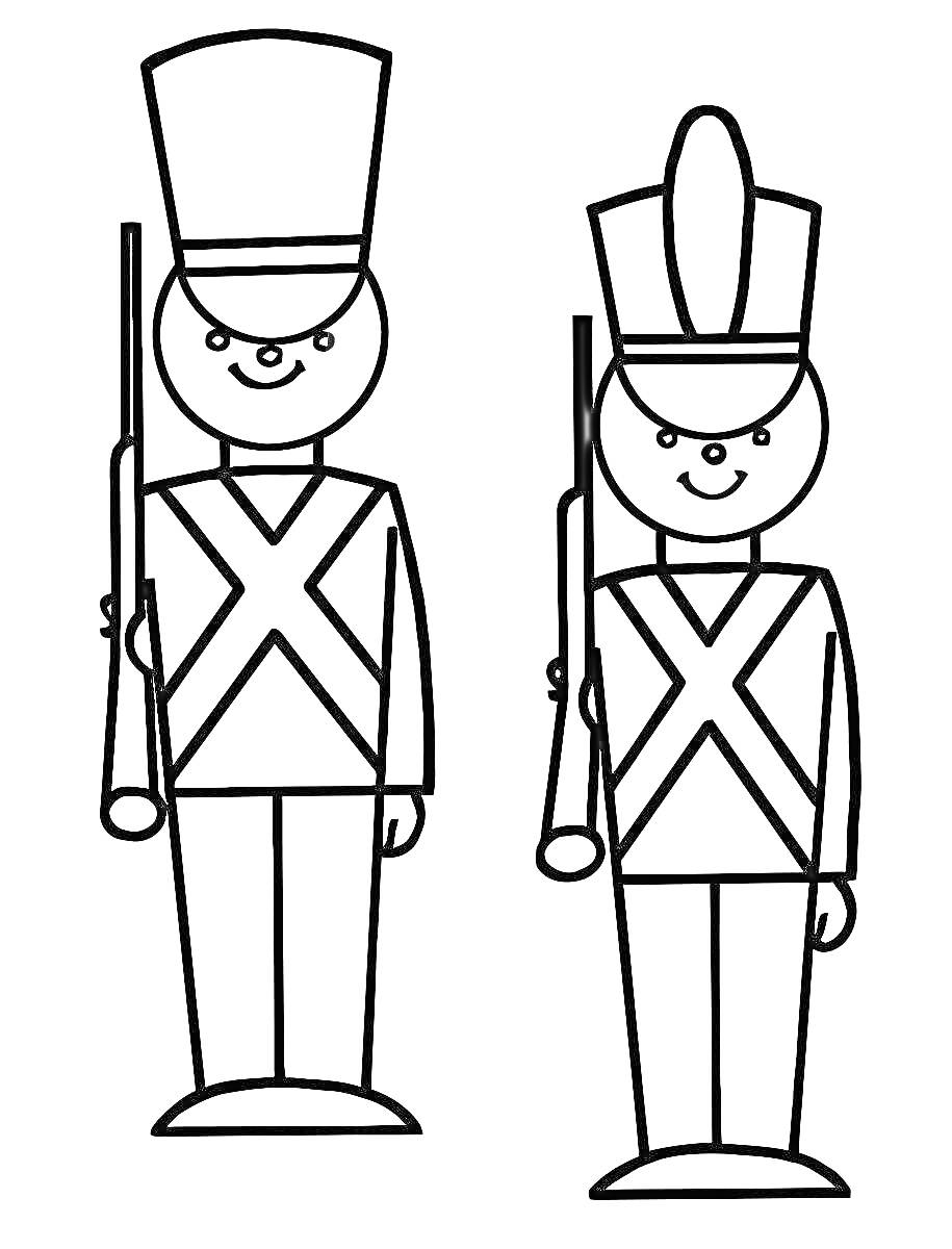Раскраска Солдаты с ружьями и шлемами