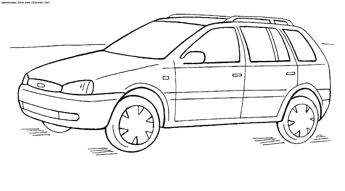 Раскраска Легковой автомобиль с крытым багажником и оконными рамами
