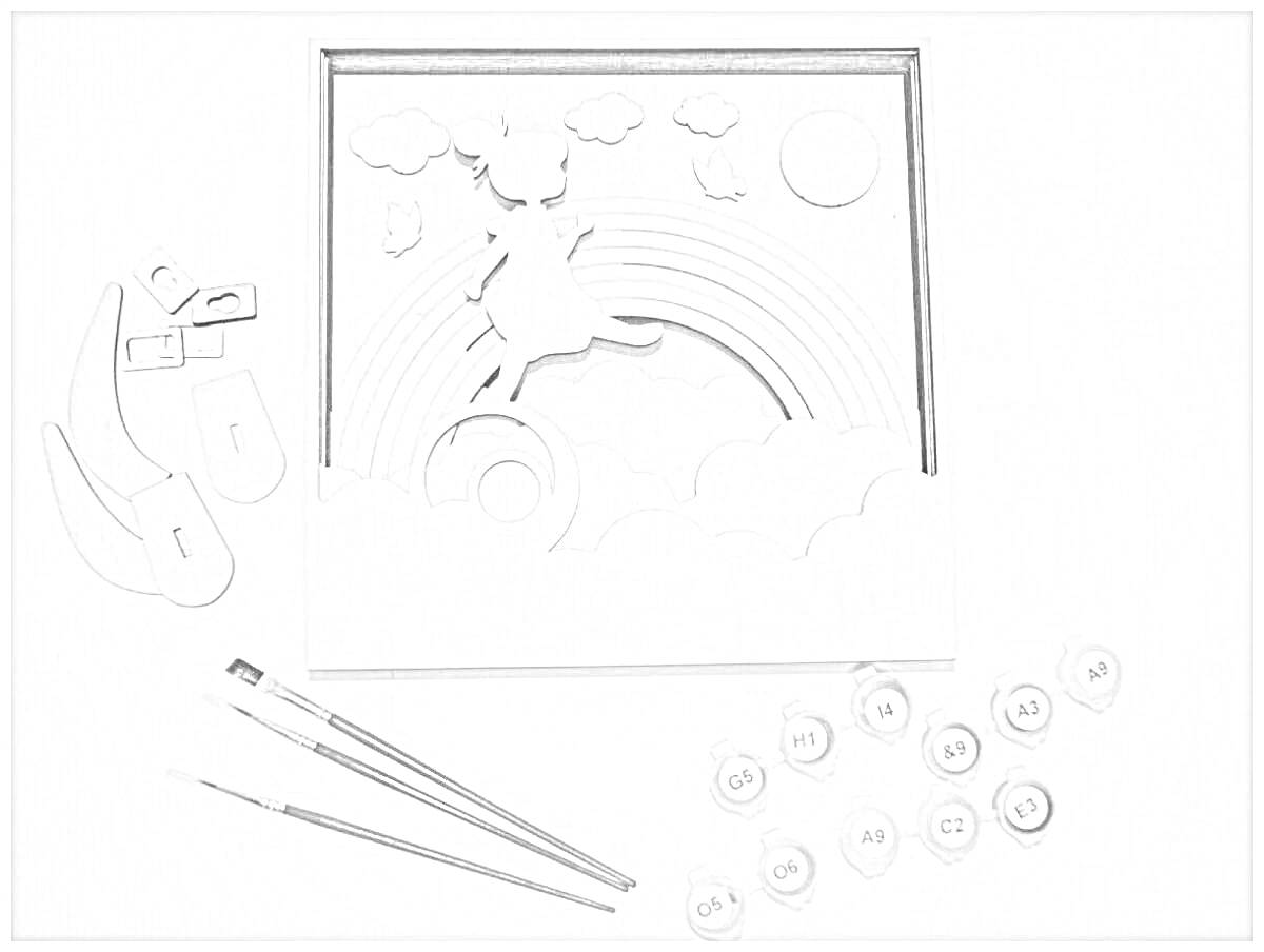 Раскраска Девочка с мячом на радуге, многослойная деревянная раскраска