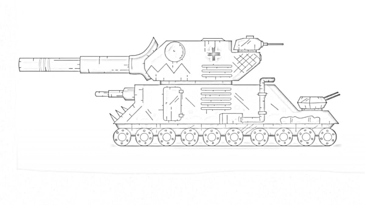 РаскраскаKV-44 Venom с большой пушкой, гусеницами и шипами