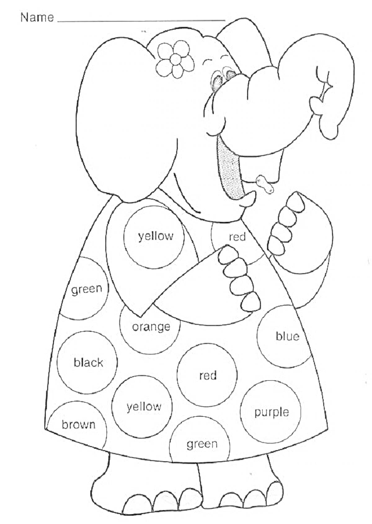 Раскраска Слон в платье с цветными кругами