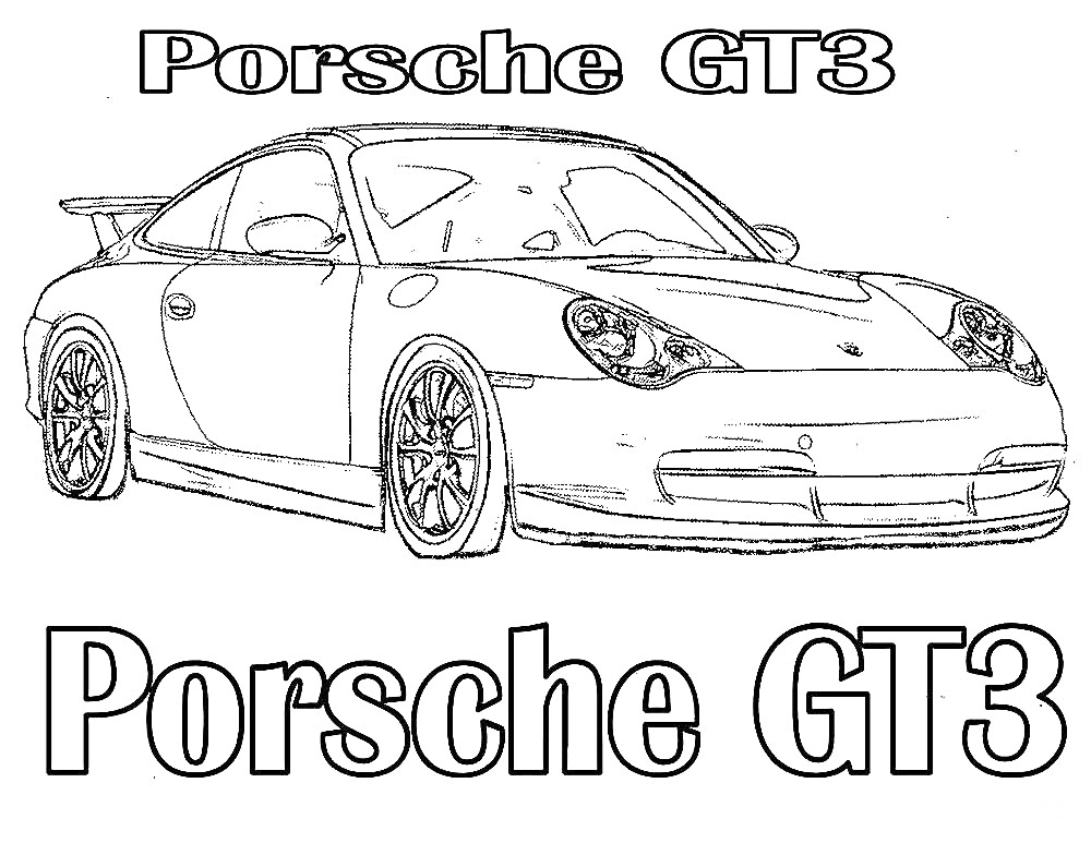 Раскраска Porsche GT3 с передним спойлером и спортивными колесами