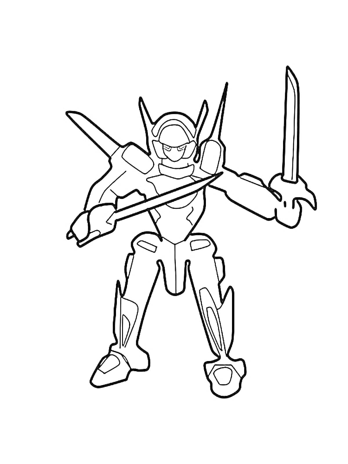 Раскраска Боевой робот с двумя мечами