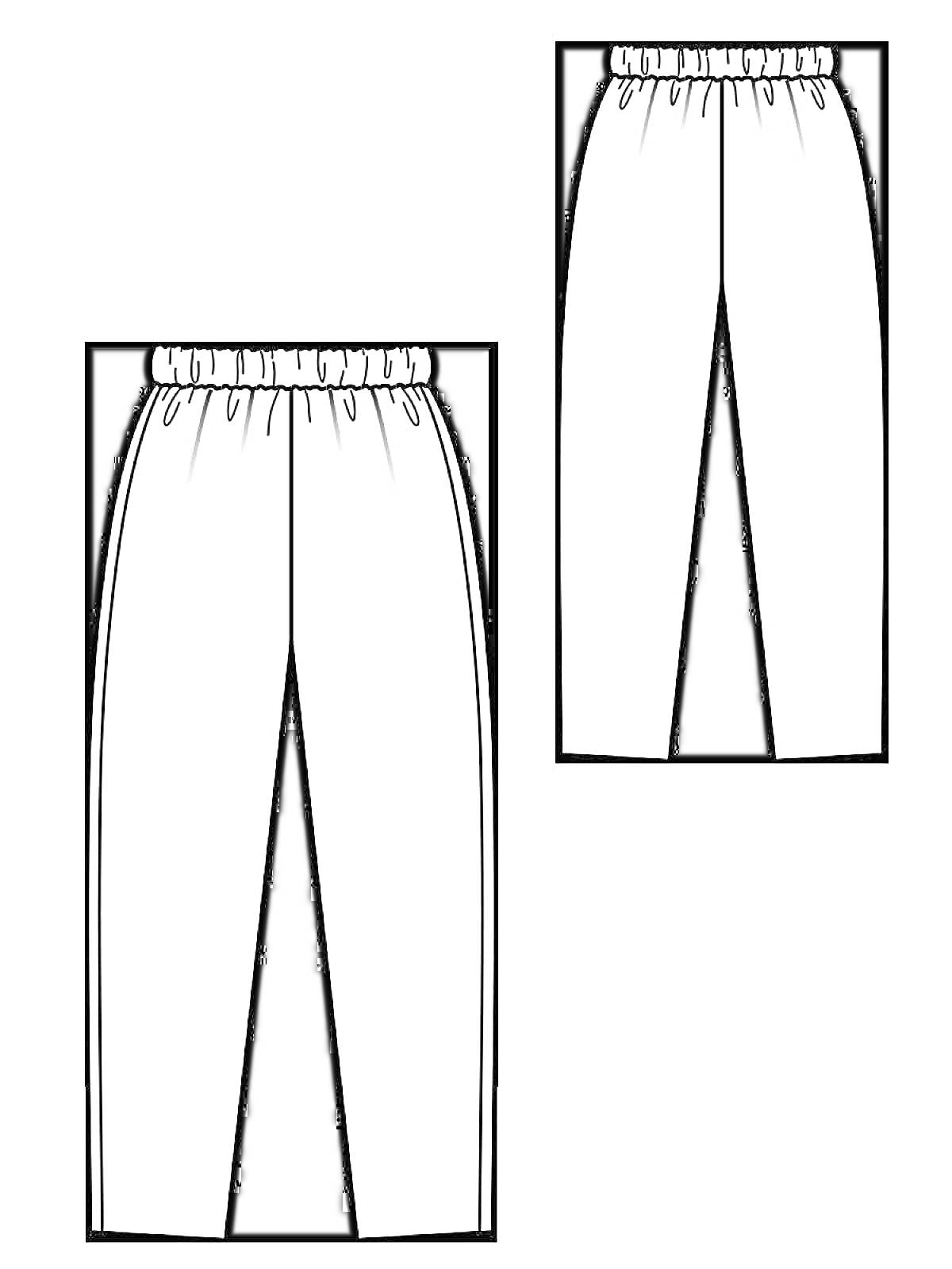 Раскраска Спортивные штаны с эластичной талией, вид спереди и сбоку