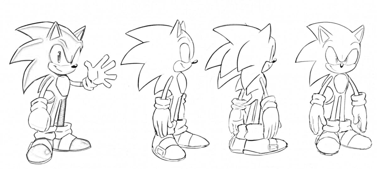 Раскраска Sonic в разных позах и ракурсах