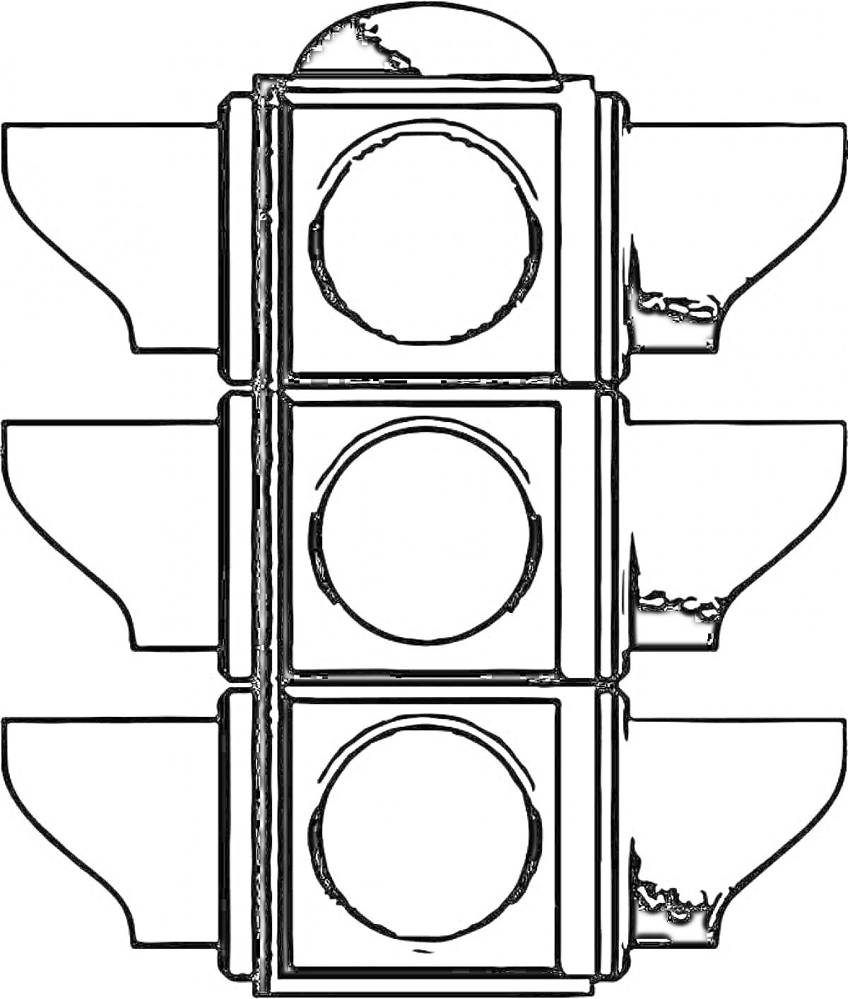 Раскраска Контурное изображение светофора с тремя неокрашенными индикаторами