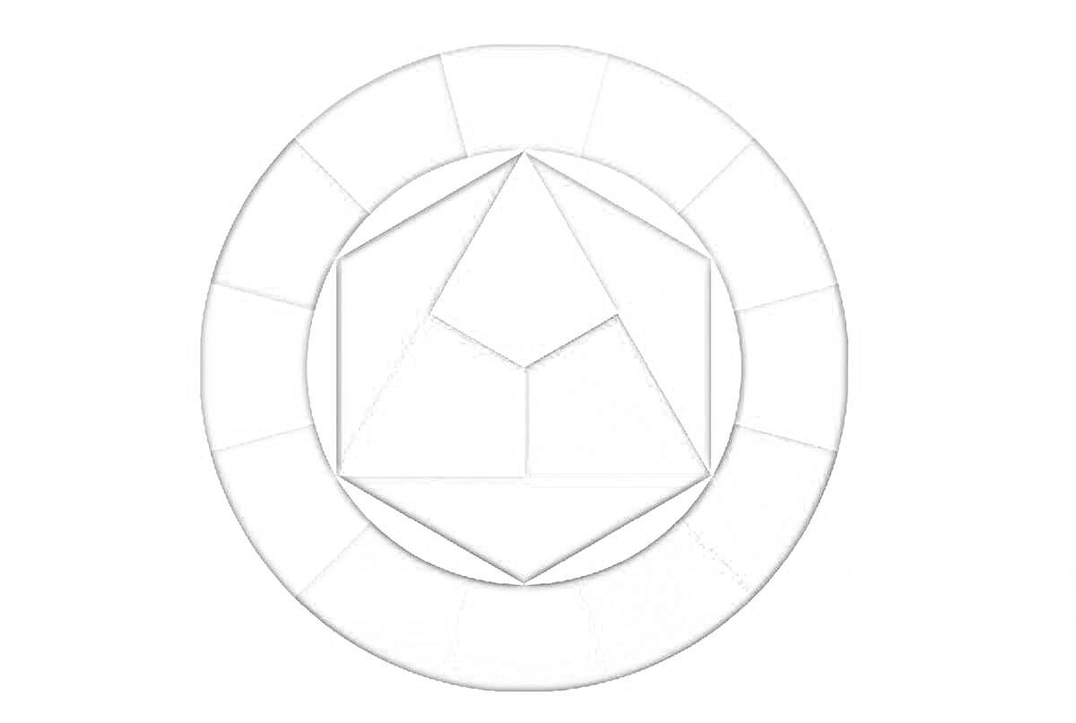 Раскраска цветовой круг Иттена с многогранником внутри