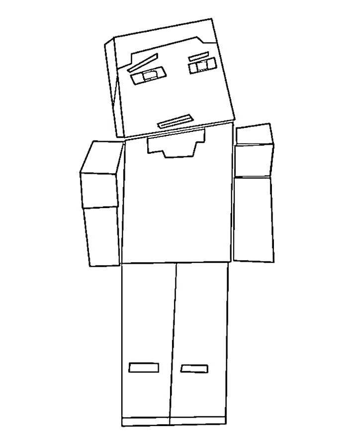 Раскраска Персонаж Minecraft, стоящий прямо с наклоненной головой, без оружия