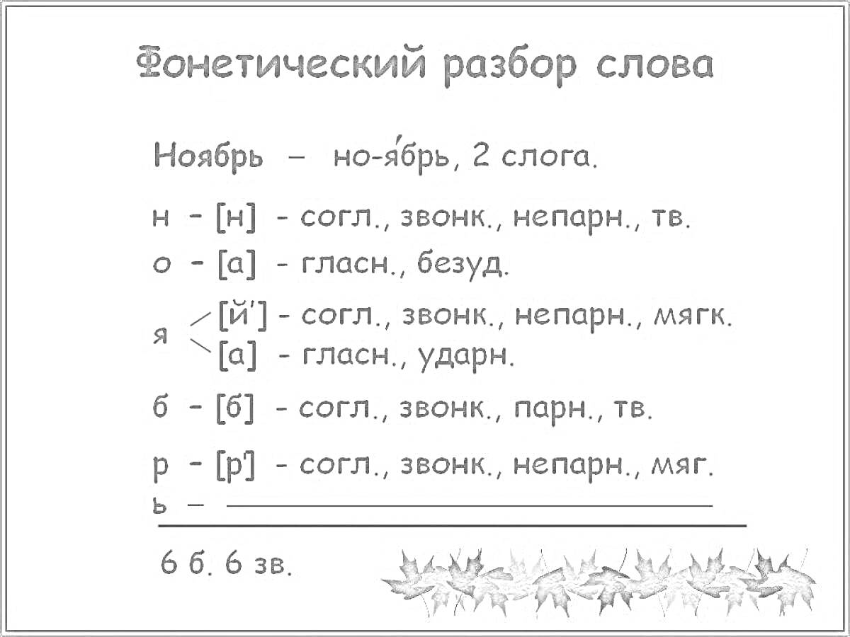 Раскраска Фонетический разбор слова 