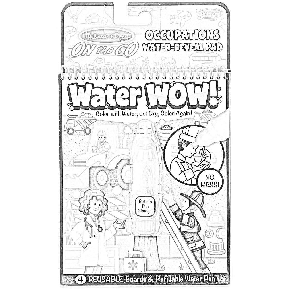 Раскраска Melissa & Doug On the Go Occupations Water-Reveal Pad с многоразовыми страницами и заправляемым водяным карандашом