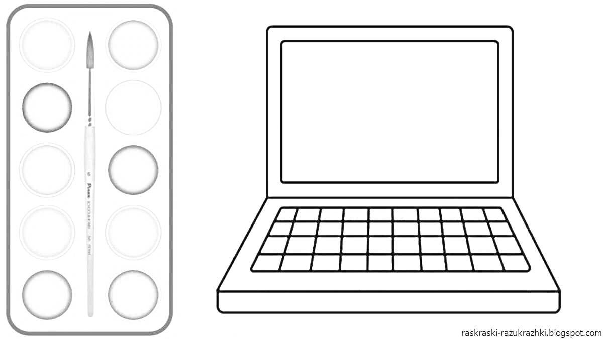 Раскраска Компьютер и палитра красок